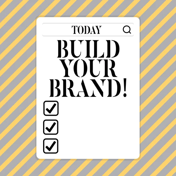 Концептуальний почерк, що показує Побудувати свій бренд. Бізнес-фото демонстрація створити свій власний логотип гасло Модель Реклама Е-маркетинг . — стокове фото