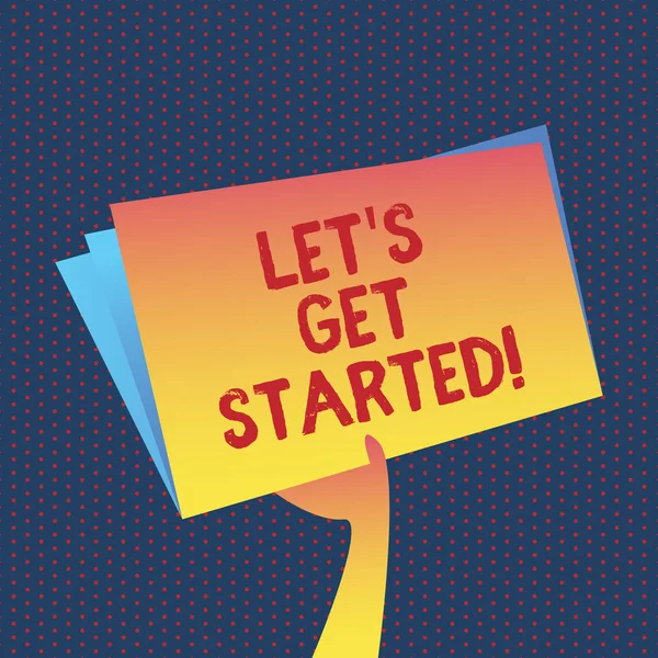 Escritura manual conceptual mostrando Let S Get Started. Foto de negocios mostrando la hora de inicio cita motivacional Inspiración animar . — Foto de Stock