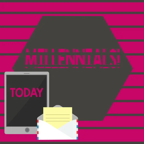Escritura a mano de texto escrito Millennials. Concepto que significa Generación Y Nacido de 1980 a 2000 . — Foto de Stock