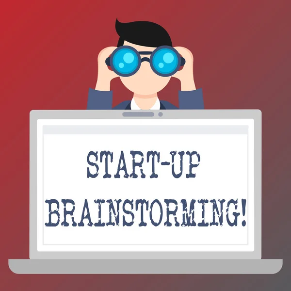 Handgeschreven tekst schrijven Start Up brainstormen. Concept wat betekent teamwork voor het maken van strategieën om een nieuw bedrijf. — Stockfoto