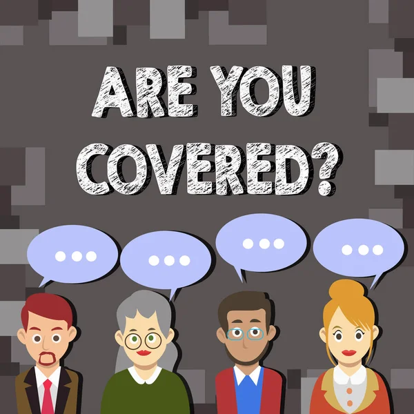 Escribir nota mostrando Are You Coveredquestion. Foto de negocios mostrando preguntando acerca de su estado de salud del seguro . — Foto de Stock