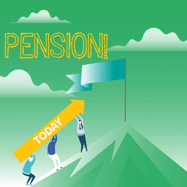 Σύνταξη σημείωσης δείχνει Pension. Επαγγελματίες φωτογραφία παρουσιάζοντας πρεσβυτέρους εισόδημα κερδίζουν μετά την συνταξιοδότηση σώζει για ηλικιωμένους χρόνια. — Φωτογραφία Αρχείου