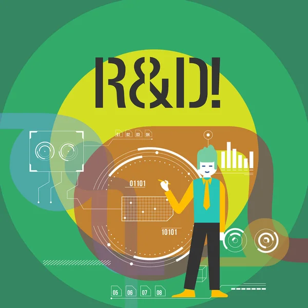 Word tekst R en D. Business concept schrijven voor onderzoek en ontwikkeling wetenschappelijke onderzoeken innovaties. — Stockfoto