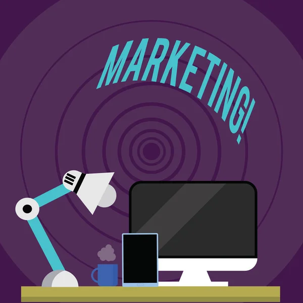 Het schrijven van nota tonen van Marketing. Zakelijke foto presentatie van reclame verkoop van de producten van een bedrijf om iets. — Stockfoto