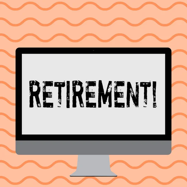 Writing note showing Retirement. Business photo showcasing Leaving Job Stop Ceasing to Work after reaching some age. — Stock Photo, Image