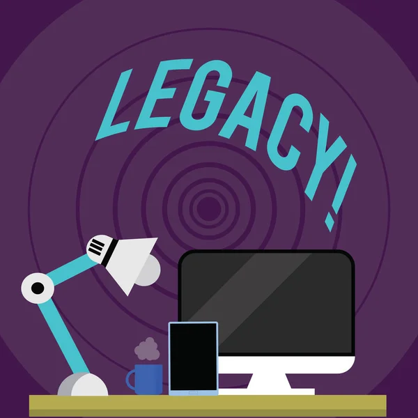 Schrijven van notitie weergegeven: Legacy. Zakelijke foto presentatie van verzonden ontvangen van een voorouder geld eigenschappen die zal. — Stockfoto