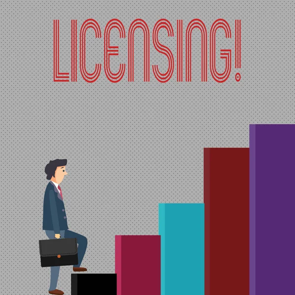 Uwaga: pisanie Wyświetlono Licencjonowanie. Biznesowe zdjęcie prezentujący udzielenie licencji prawnie pozwalają na korzystanie ze coś umożliwić aktywność. — Zdjęcie stockowe