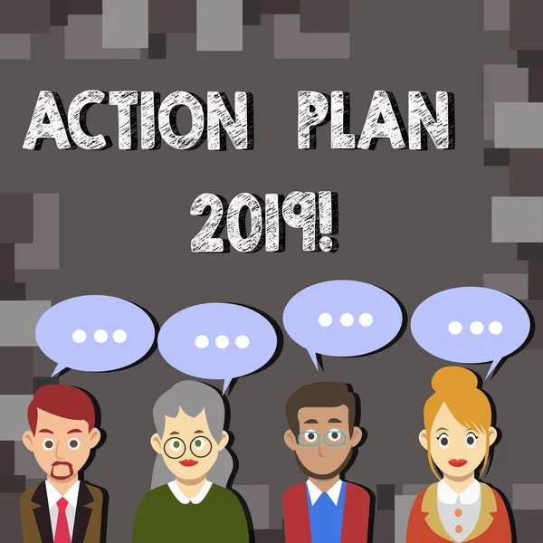 Uwaga: pisanie Wyświetlono 2019 Plan działania. Biznesowe zdjęcie prezentujący listy w nowy rok nowy rok rozdzielczość cele cele. — Zdjęcie stockowe