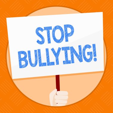 Kavramsal el durdurmak zorbalık gösterilen yazma. İş fotoğraf vitrine devam istismar taciz saldırganlık saldırı korkutuyor.