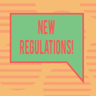 Metin yeni düzenlemeler yazılı kelime. Sınır fotoğraf sağ el ile değişiklik, yasa kuralları kurumsal standartları özellikleri boş dikdörtgen renk konuşma balonu için iş kavramı.