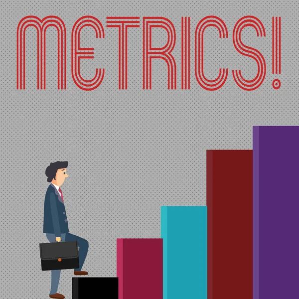 Schreibnotiz mit Metriken. Business-Foto präsentiert Methode der Messung etwas Studie poetische Meter Satz von Zahlen. — Stockfoto