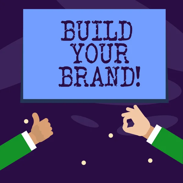 Texte d'écriture Word Construisez votre marque. Concept d'entreprise pour créer votre propre logo slogan Modèle Publicité E Marketing . — Photo