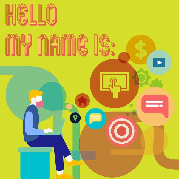 Texto de escritura de palabras Hello My Name Is. Concepto de negocio para conocer a alguien nuevo Introducción Entrevista Presentación . —  Fotos de Stock