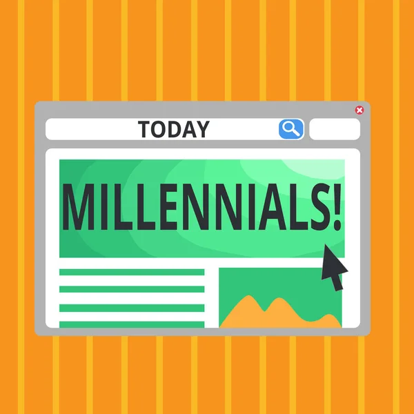 Концептуальні рукописний показ Millennials. Бізнес фото текст покоління Y народився з 1980-х років до 2000-х років. — стокове фото