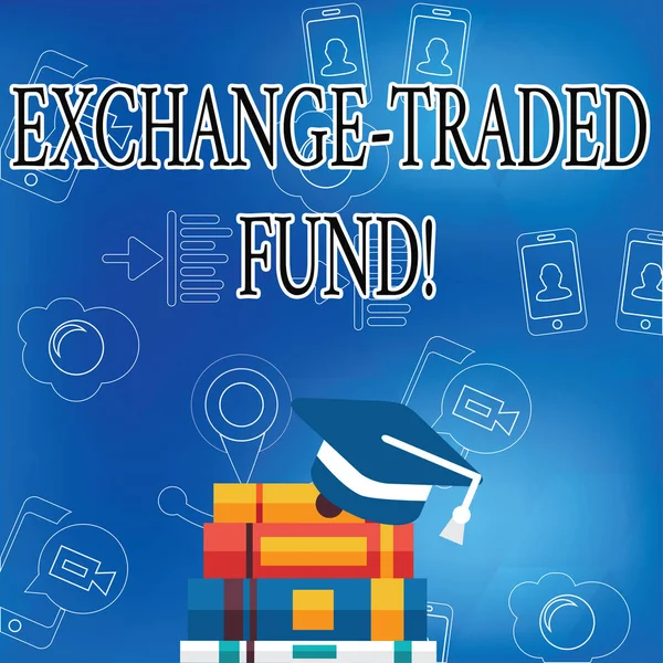 Word writing text Exchange Traded Fund. Business concept for Marketable security that tracks a stock index.