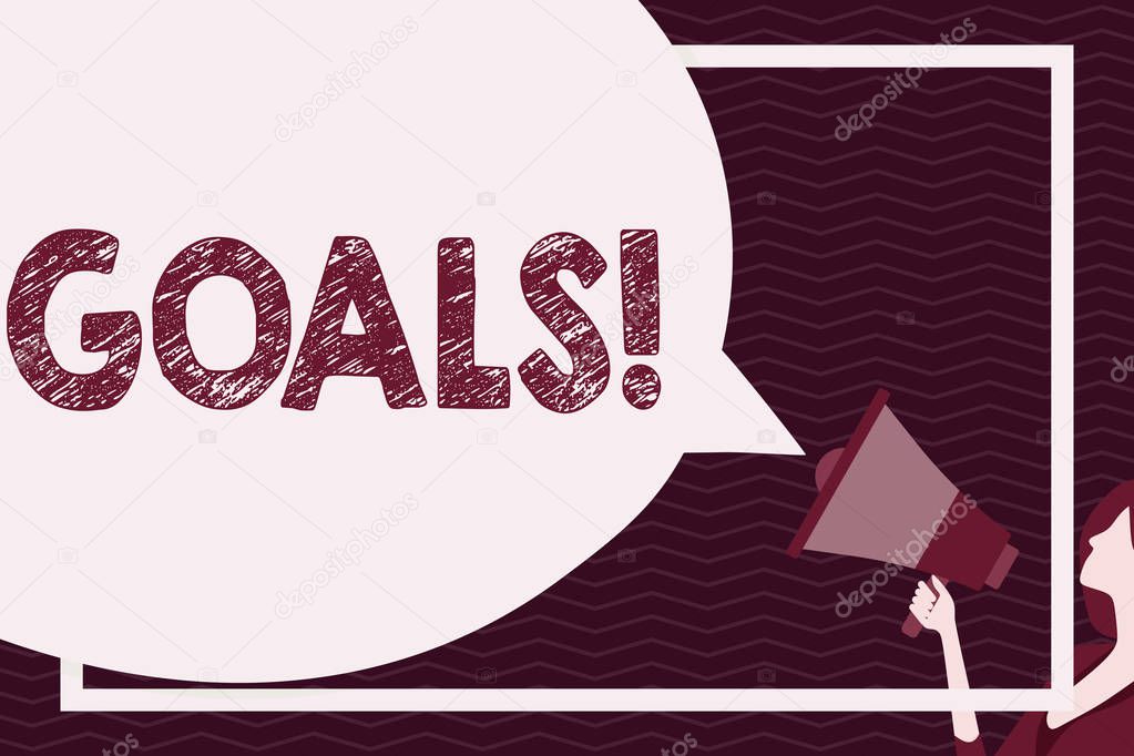 Writing note showing Goals. Business photo showcasing Desired Achievements Targets What you want to accomplish in the future.