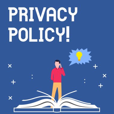 Gizlilik Politikası yazma el yazısı metin. Belge bilgi güvenlik gizli veri koruma anlam kavramı.