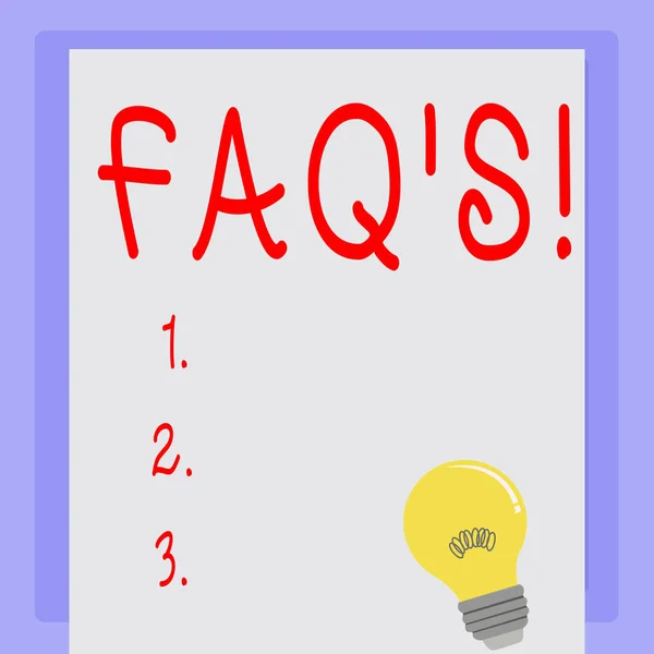 Texto de escritura a mano Faq S. Concepto que significa preguntas múltiples contestadas para el producto en línea . —  Fotos de Stock