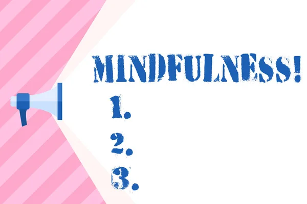 Escribiendo nota mostrando Mindfulness. Foto de negocios mostrando Ser Consciente Consciente Calma Acepta pensamientos y sentimientos . — Foto de Stock