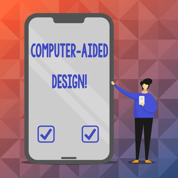 Znak textu zobrazující Computer Aided Design. Konceptuální fotografie Cad průmyslového navrhování pomocí elektronických zařízení. — Stock fotografie