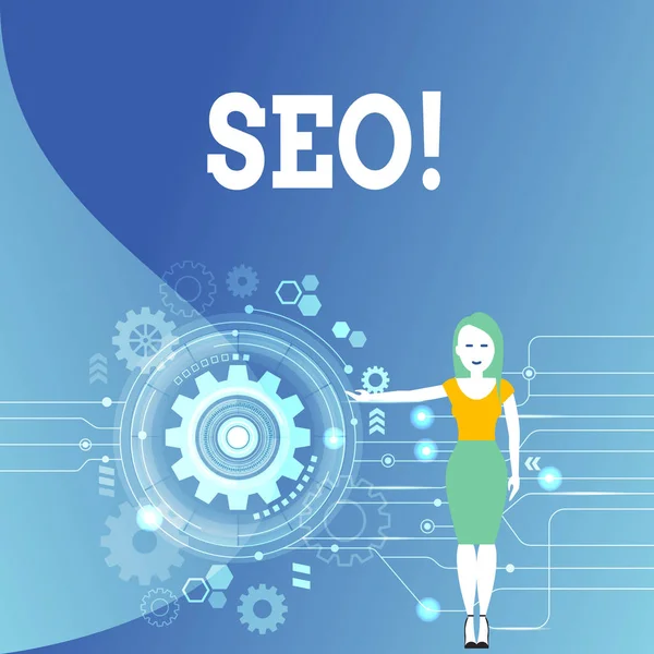 A escrever um bilhete a mostrar o Seo. Foto de negócios mostrando Search Engine Optimization Marketing Keywording . — Fotografia de Stock
