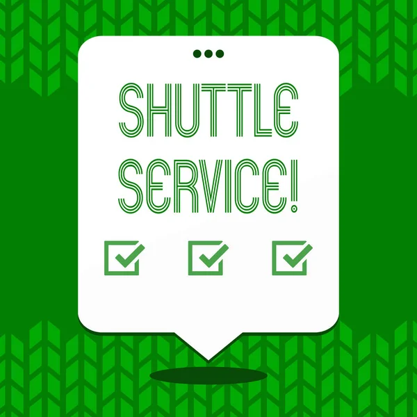 Schrijven van notitie weergegeven: Shuttle Service. Zakelijke foto presentatie van transport bieden appartement reizen toerisme voertuig. — Stockfoto