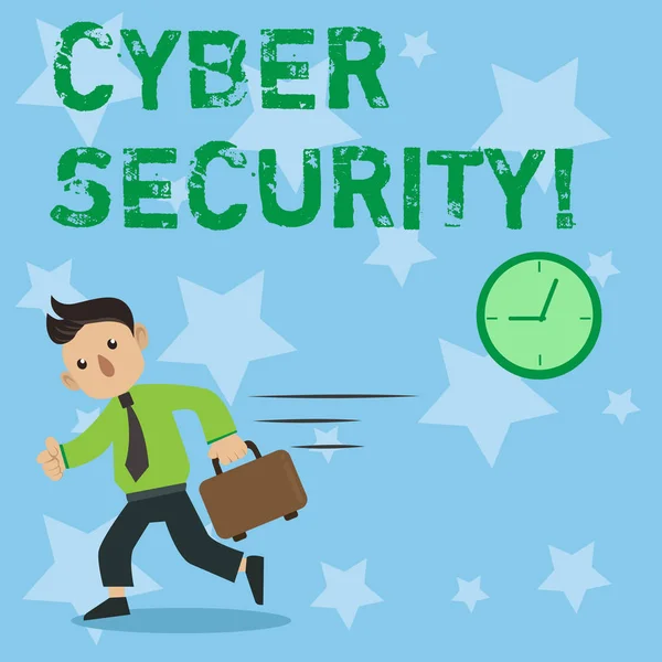 Konceptuella hand skriva visar Cyber Security. Företag foto skylta Online förebyggande attacker virus krypterar Information. — Stockfoto