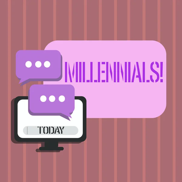 Слово письма текст Millennials. Бізнес-концепція для покоління Y народилася з 1980-х років до 2000-х років. — стокове фото
