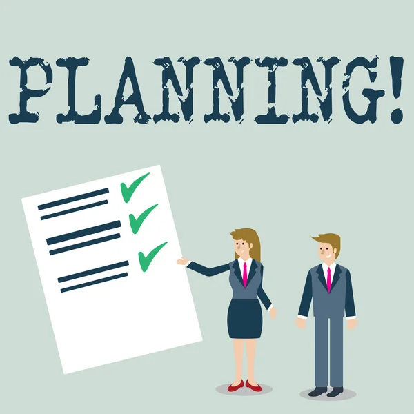 Text sign showing Planning. Conceptual photo Defining strategies for achieving a goal Process of making plans. — Stock Photo, Image