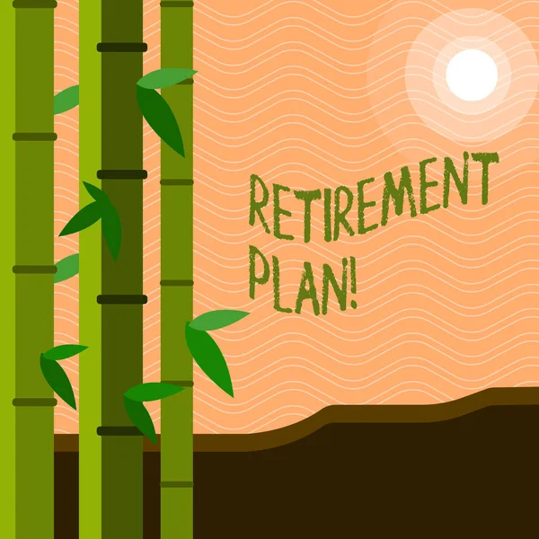 Text sign showing Retirement Plan. Conceptual photo Savings Investments that provide incomes for retired workers. — Stock Photo, Image