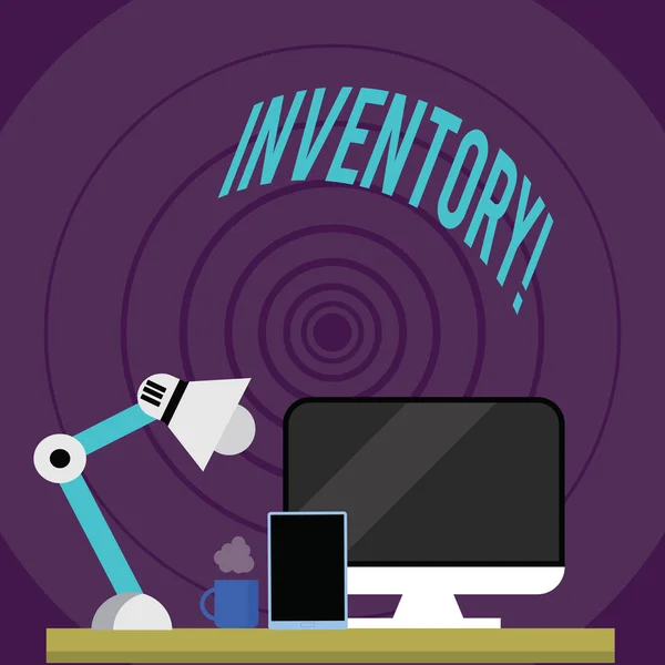 Writing note showing Inventory. Business photo showcasing Complete list of items like products goods in stock properties. — Stock Photo, Image