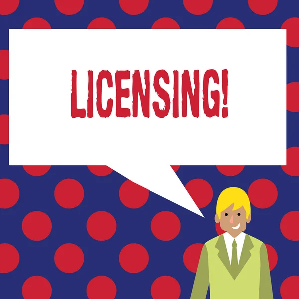 Nota de escritura que muestra Licencias. Foto de negocios mostrando Conceder una licencia Legalmente permitir el uso de algo Permitir la actividad . — Foto de Stock