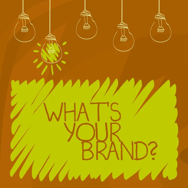 Ecriture conceptuelle montrant What S Your Brandquestion. Photo d'affaires présentant des questions sur votre entreprise analysisufacturer ou modèle . — Photo