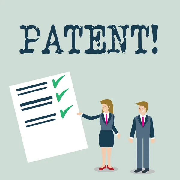 Sinal de texto mostrando Patente. Licença conceitual da foto que dá direitos para usar a venda que faz um produto . — Fotografia de Stock