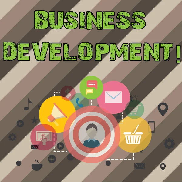 Writing note showing Business Development. Business photo showcasing Develop and Implement Organization Growth Opportunities. — Stock Photo, Image