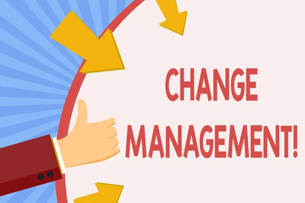 Schrijven van notitie weergegeven: Change Management. Zakelijke foto presentatie vervangen leiders of mensen in gratis vervanging. — Stockfoto