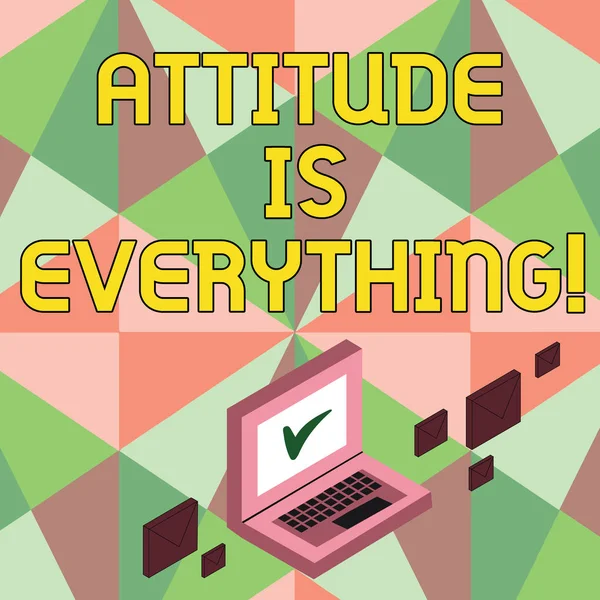 Escribir una nota que muestra la actitud lo es todo. Foto de negocios mostrando Motivación Inspiración Optimismo importante para tener éxito . —  Fotos de Stock