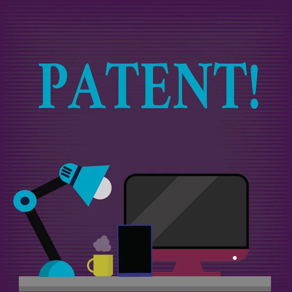 Ecriture conceptuelle montrant Patent. Photo d'affaires montrant la licence qui donne des droits pour l'utilisation de la vente de faire un produit . — Photo