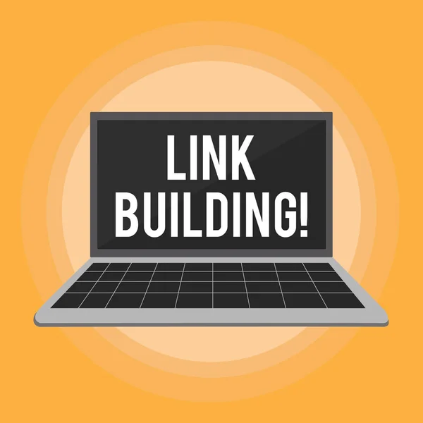 Tekst teken tonen van Link Building. Conceptuele foto proces van het verwerven van hyperlinks uit andere websites verbinding. — Stockfoto