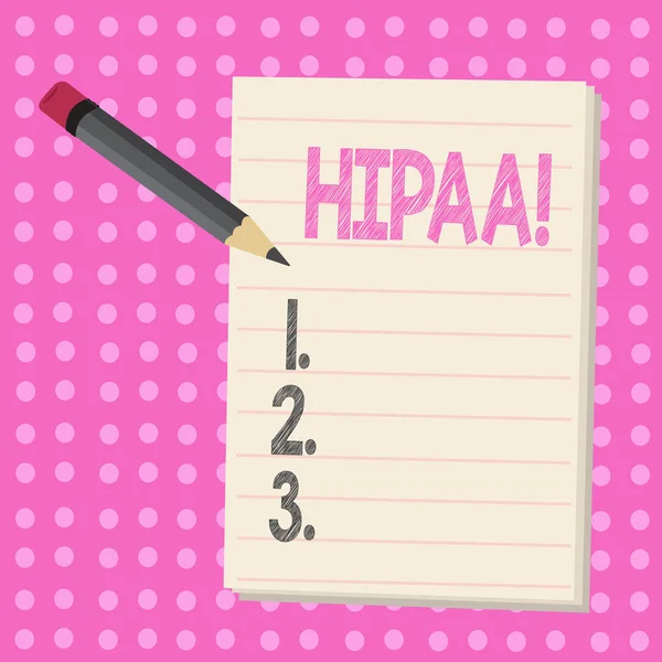 Escrita de mão conceitual mostrando Hipaa. Foto de negócios texto Lei de Portabilidade e Responsabilidade do Seguro de Saúde . — Fotografia de Stock