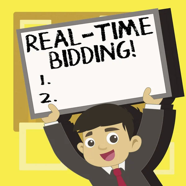 Handskrift text skriver realtid budgivning. Koncept vilket innebär att köpa och sälja reklam inventering av omedelbar auktioner. — Stockfoto