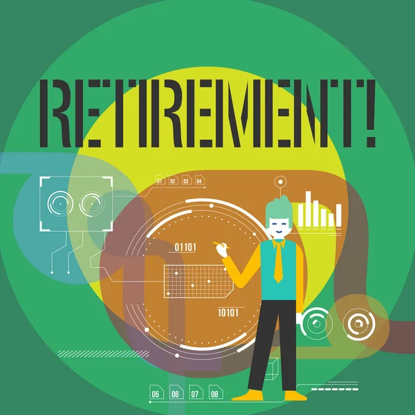 Ordet skriva text pensionering. Affärsidé för lämnar jobb sluta upphör att arbeta efter att ha nått viss ålder. — Stockfoto