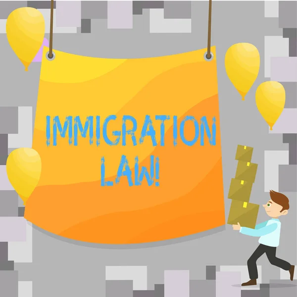Writing Obs visar invandringslagstiftningen. Företag foto skylta nationella föreskrifter för invandrare utvisning regler. — Stockfoto