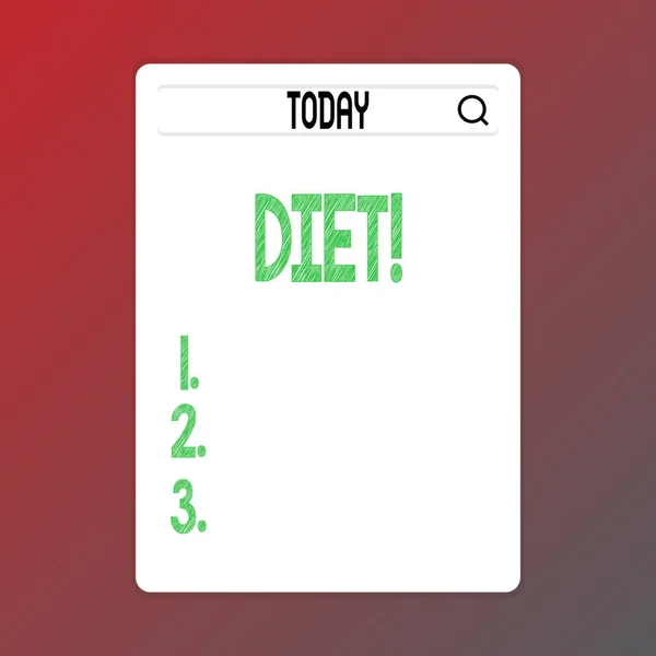 Scrivere una nota che mostra Dieta. Foto aziendale in mostra Dietisti creare piani pasto per adottare e mantenere una sana alimentazione . — Foto Stock