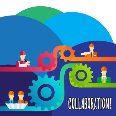 İşbirliği yazma el yazısı metin. Küresel Sanayi ortaklığı ile diğerleri kazanmak yardımcı olmak için ekip çalışması anlam kavramı.