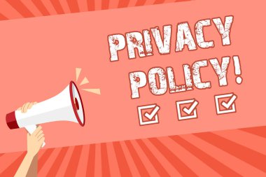 Kavramsal el gizlilik politikası gösterilen yazma. Belge bilgi güvenlik gizli veri koruma vitrine iş fotoğraf.