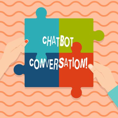 Kavramsal el sohbet etmek konuşma gösterilen yazma. Sohbet sanal asistan yapay zeka ile vitrine iş fotoğraf.