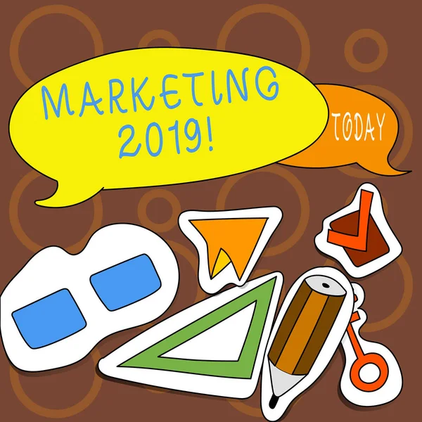 Signo de texto que muestra Marketing 2019. Foto conceptual Año Nuevo Estrategias de mercado Nuevo comienzo Ideas publicitarias . — Foto de Stock