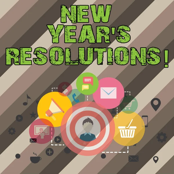 Writing note showing New Year S Resolutions. Business photo showcasing Goals Objectives Targets Decisions for next 365 days. — Stock Photo, Image