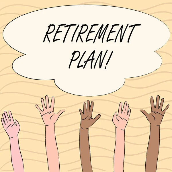 Texto escrito por Word Plan de Jubilación. Concepto de negocio para inversiones de ahorro que proporcionan ingresos a los trabajadores jubilados . — Foto de Stock